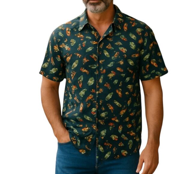 Flying Scotsman Green Yellow Fly Fishing Ties Short Sleeve Vintage USA Shirt XL - Picture 1 of 3